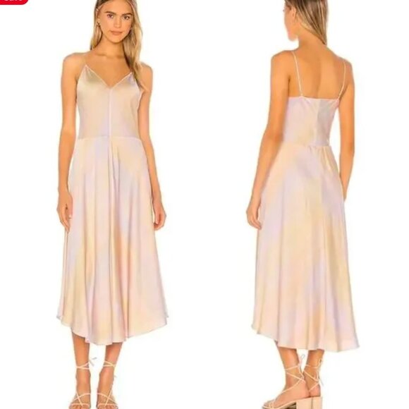 Vince Pastel Rainbow Wash Satin Midi Slip Dress Size Small - Picture 1 of 8